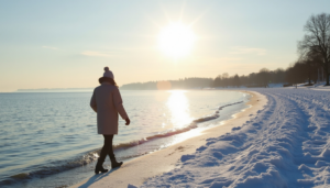 Winterspaziergängen am Strand